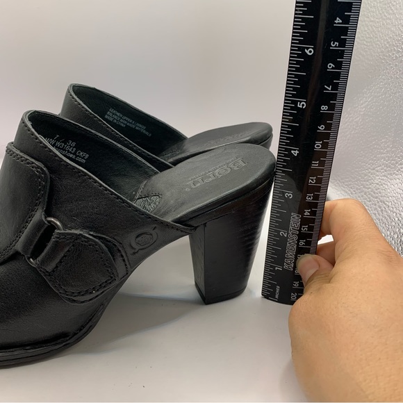 Born Susie Mule Clog Shoes Women's 7M Black Leather Comfort Slip On Heel Split - Picture 2 of 8